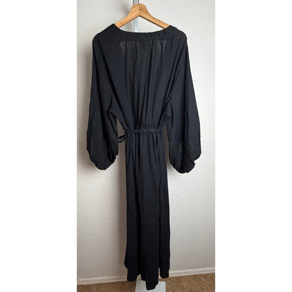 NWT Ava & Viv Black Linen Blend Maxi Wrap Dress 3X - Picture 4 of 7